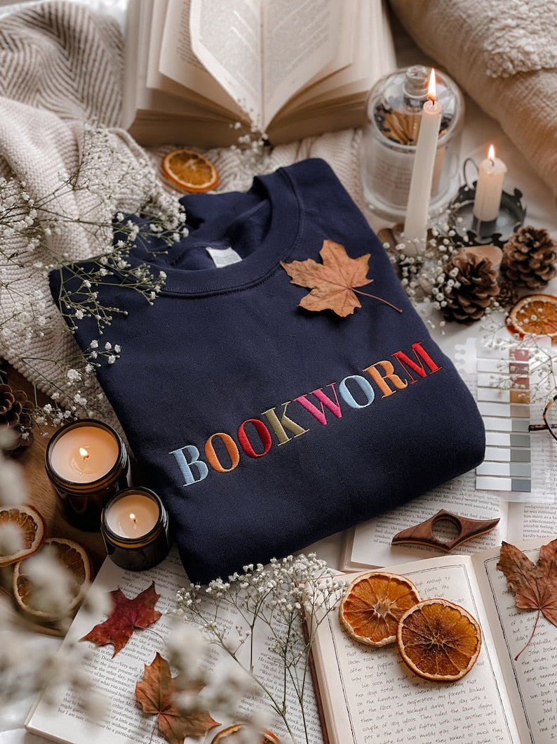 bookworm embroidered sweatshirt  bookish oversized jumper  cosy reading sweater  gift for book lover  unique gift for readers 1722825563416.jpg