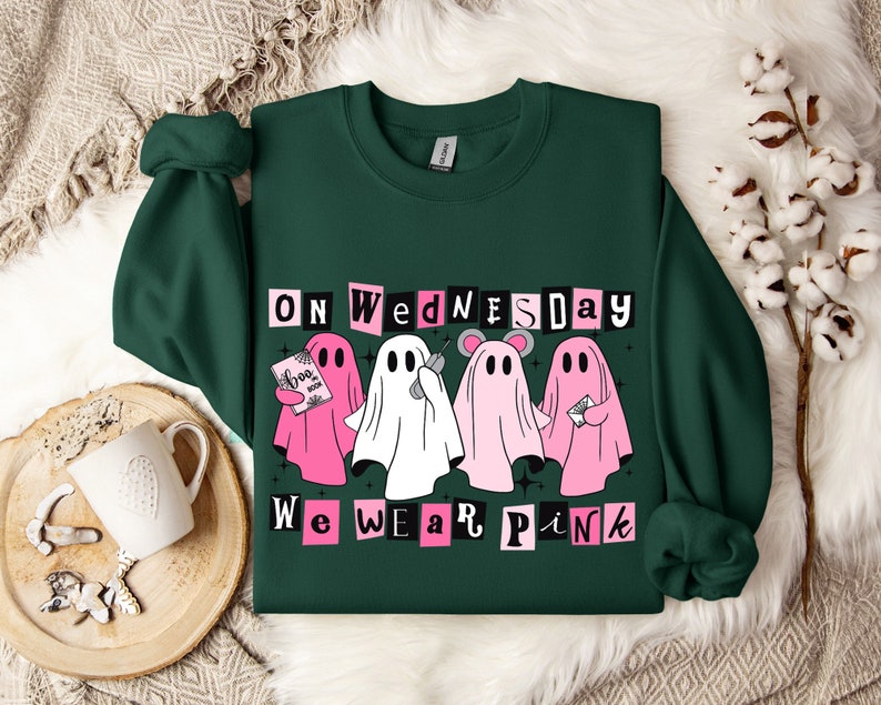 on wednesday we wear pink halloween sweatshirt cute pink ghost sweatshirt mean girls halloween tee boo book halloween sweater 1724311135616.jpg