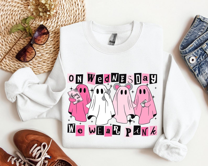 on wednesday we wear pink halloween sweatshirt cute pink ghost sweatshirt mean girls halloween tee boo book halloween sweater 1724311135629.jpg