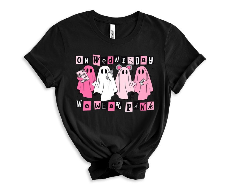 on wednesday we wear pink halloween t shirt cute pink ghost t shirt mean girls halloween tee boo book halloween t shirt 1724311274275.jpg