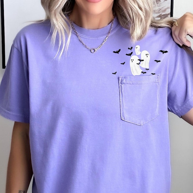 flying ghosts and bats halloween comfort colors pocket tee spooky witch pumpkin skeleton 1724312223066.jpg