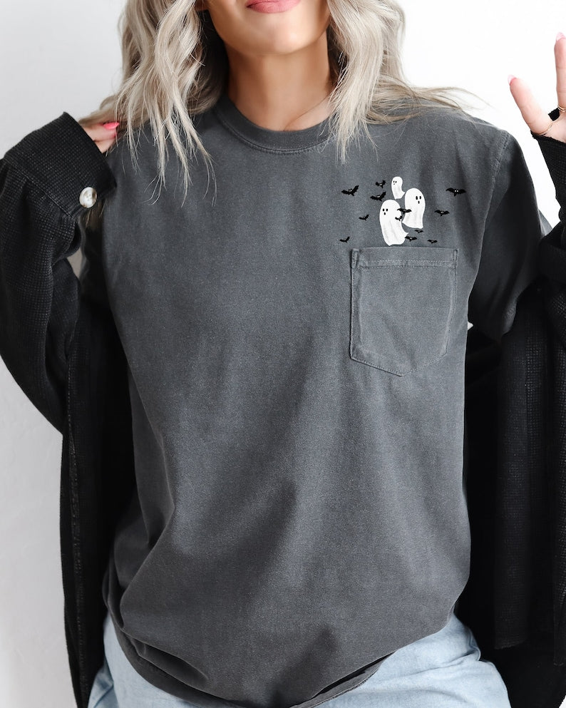 flying ghosts and bats halloween comfort colors pocket tee spooky witch pumpkin skeleton 1724312223077.jpg