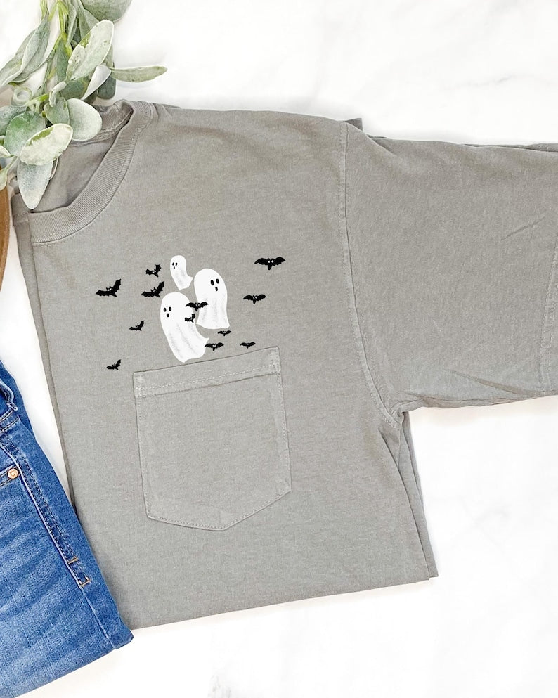 flying ghosts and bats halloween comfort colors pocket tee spooky witch pumpkin skeleton 1724312223091.jpg