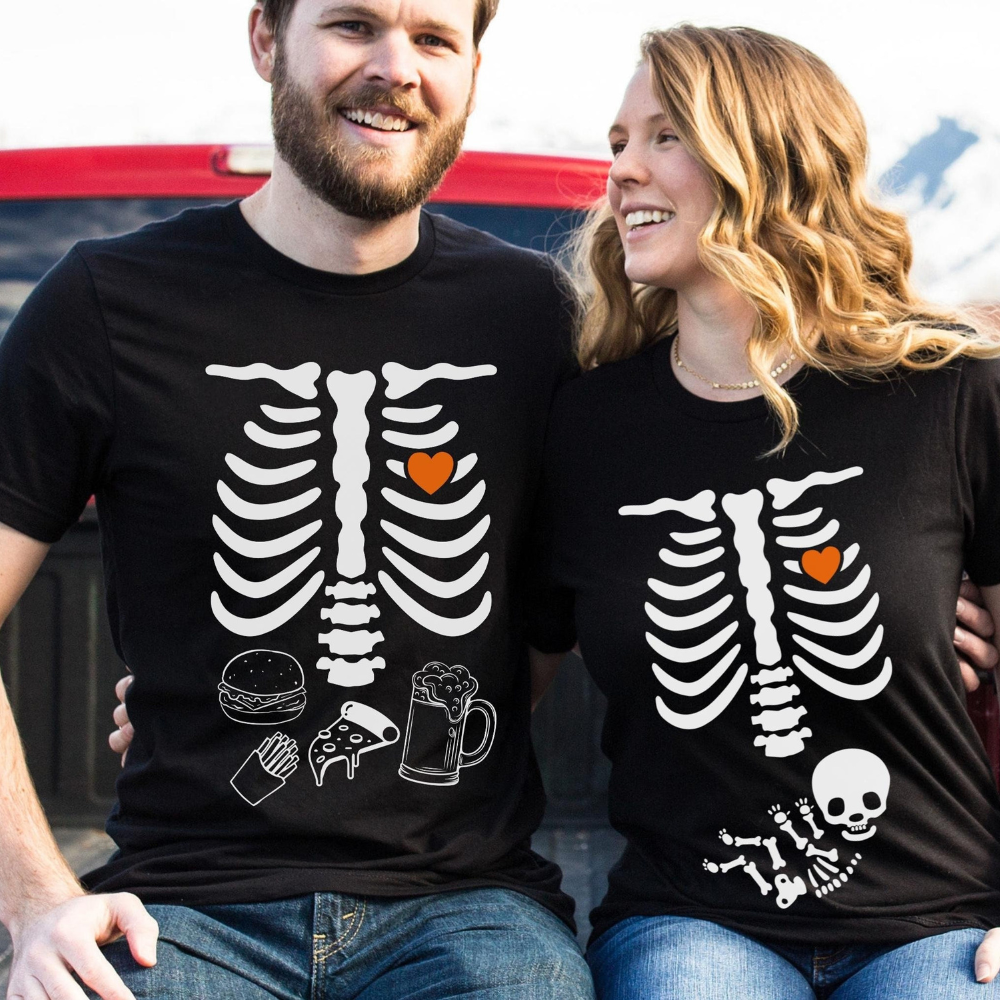 halloween maternity shirt funny expecting couple costume matching tshirt new mom and dad to be gift skeleton baby pregnancy announcement 1724834356629.png