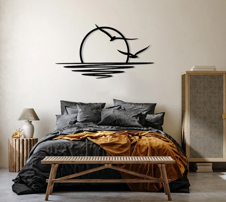 sunrise metal wall art sun and seagulls wall decor abstract sunset home decor minimalist line art housewarming gift modern wall hanging 1724836009978.jpg