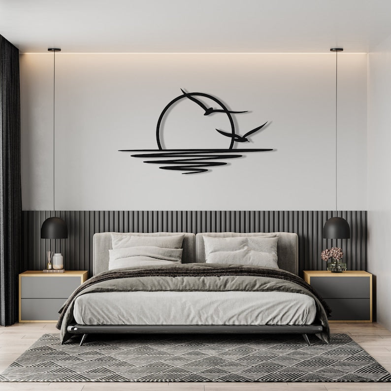sunrise metal wall art sun and seagulls wall decor abstract sunset home decor minimalist line art housewarming gift modern wall hanging 1724836010018.jpg