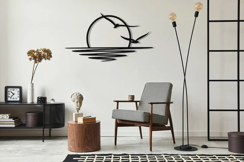 sunrise metal wall art sun and seagulls wall decor abstract sunset home decor minimalist line art housewarming gift modern wall hanging 1724836010032.jpg