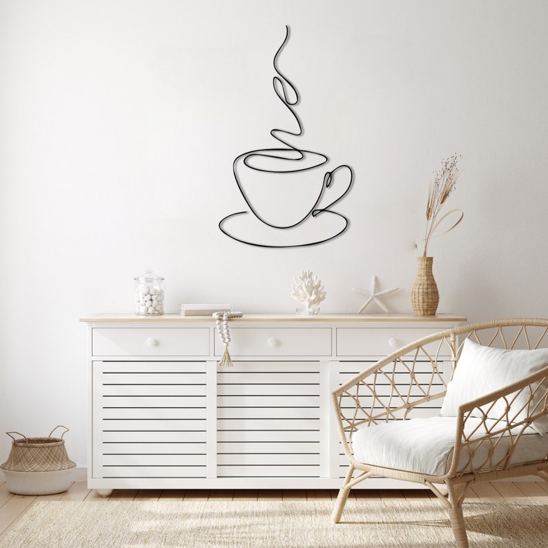 a cup of hot coffee metal wall art minimalist line art metal wall decor metal wall art wall hangings geometric wall art metal decor 1724903329301.jpg