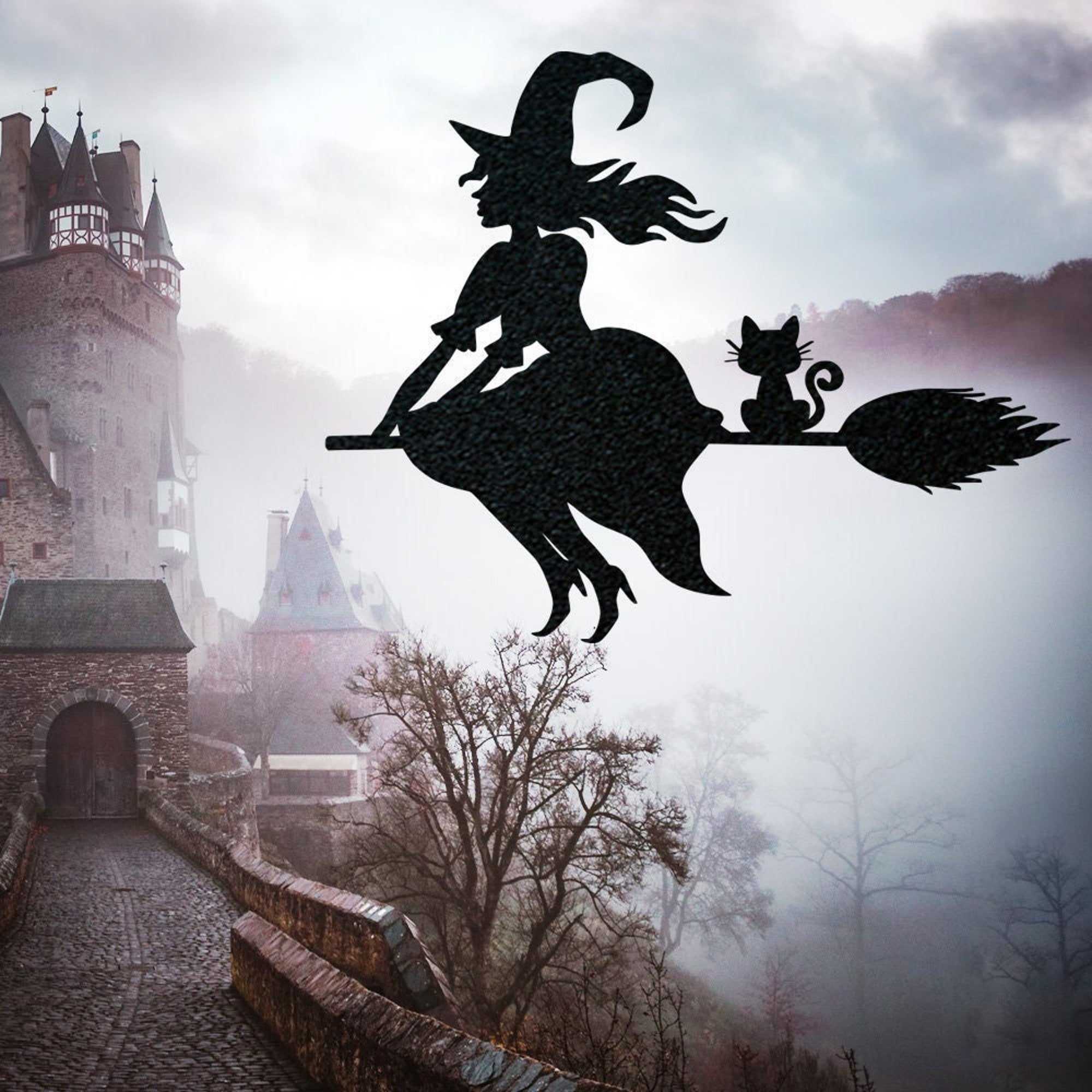 witch on flying broom metal sign haunted house sign spooky sign halloween decor 1724915776065.jpg