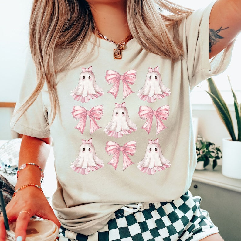 coquette halloween t shirt coquette pink bow ghost shirts cute ghost graphic tee pink coquette halloween t shirt pink spooky vibes shirts 1724915828384.jpg