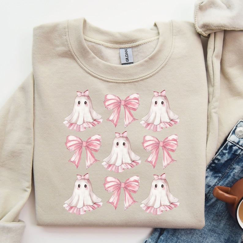 coquette halloween sweatshirt coquette pink bow ghost shirts cute ghost graphic tee pink coquette halloween t shirt pink spooky vibes shirts 1724915956774.jpg