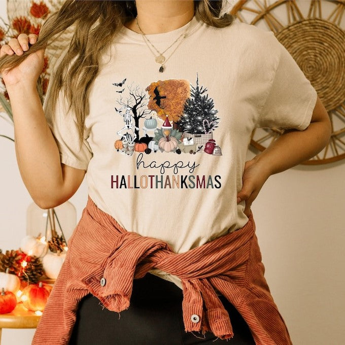 happy hallothanksmas shirt happy halloween thanksgiving christmas shirt holiday season shirt funny halloween gift fall shirt autumn tee 1724916775731.jpg
