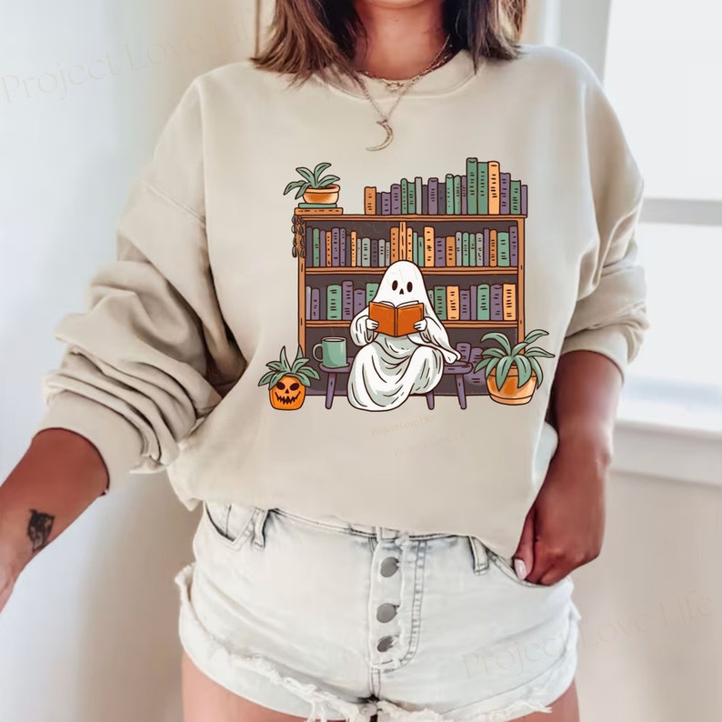 bookish ghost sweater spooky library shirt for book lover reading sweatshirt cottagecore pumpkin crewneck librarian appreciation gift 1724917289881.jpg