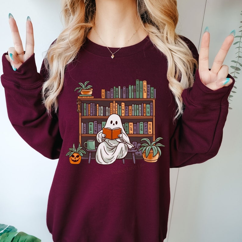 bookish ghost sweater spooky library shirt for book lover reading sweatshirt cottagecore pumpkin crewneck librarian appreciation gift 1724917289888.jpg