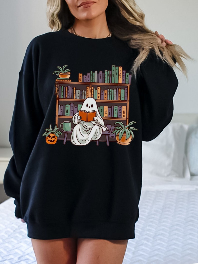 bookish ghost sweater spooky library shirt for book lover reading sweatshirt cottagecore pumpkin crewneck librarian appreciation gift 1724917290445.jpg
