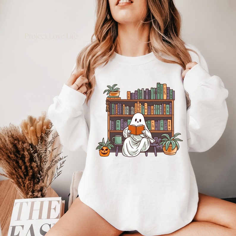 bookish ghost sweater spooky library shirt for book lover reading sweatshirt cottagecore pumpkin crewneck librarian appreciation gift 1724917290452.jpg