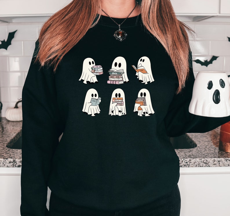 ghost reading books sweatshirt bookish halloween crewneck gift for librarian sweater funny ghost reading shirt librarian sweatshirt 1724917572065.jpg