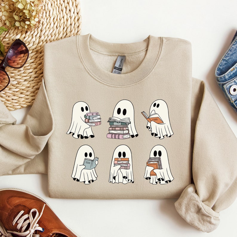 ghost reading books sweatshirt bookish halloween crewneck gift for librarian sweater funny ghost reading shirt librarian sweatshirt 1724917572072.jpg