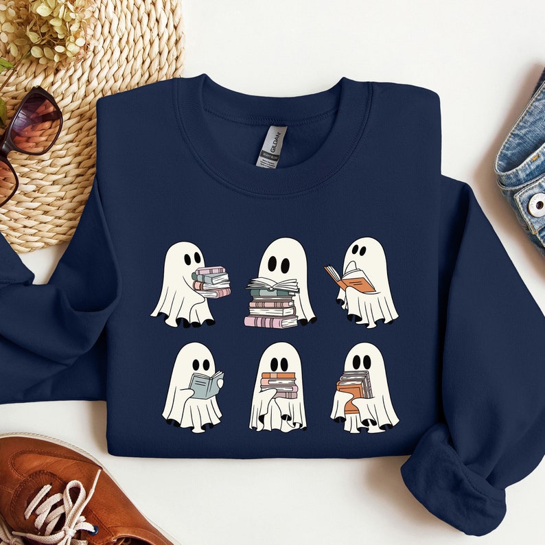 ghost reading books sweatshirt bookish halloween crewneck gift for librarian sweater funny ghost reading shirt librarian sweatshirt 1724917572078.jpg