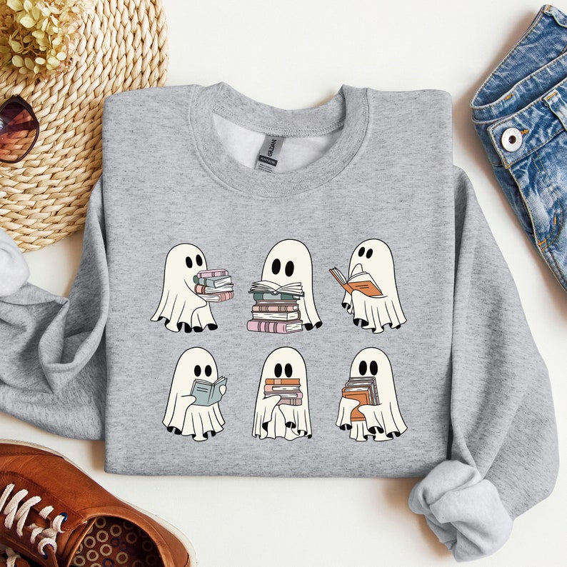 ghost reading books sweatshirt bookish halloween crewneck gift for librarian sweater funny ghost reading shirt librarian sweatshirt 1724917572095.jpg