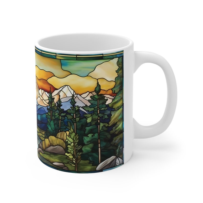 stained glass mountain range coffee mug  nature inspired  outdoor design  watercolor mountain scene  dad gift  gift for nature lover 1725415258565.jpg