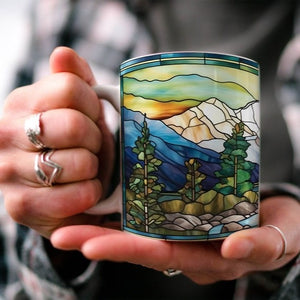 stained glass mountain range coffee mug  nature inspired  outdoor design  watercolor mountain scene  dad gift  gift for nature lover 1725415258646.jpg