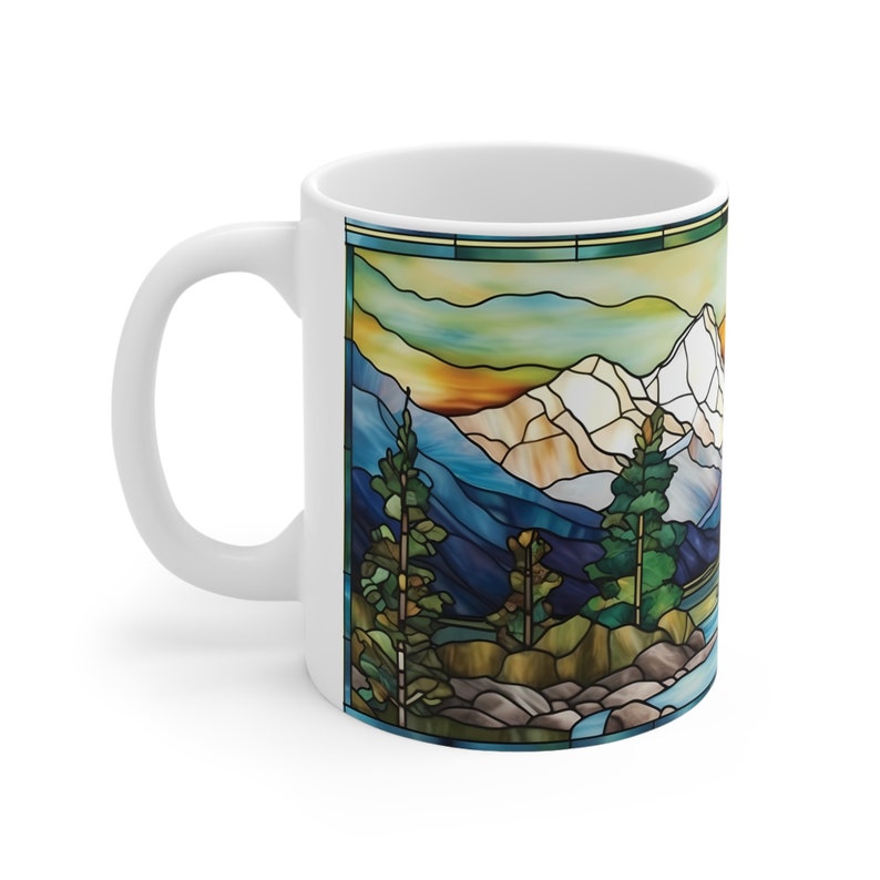stained glass mountain range coffee mug  nature inspired  outdoor design  watercolor mountain scene  dad gift  gift for nature lover 1725415258648.jpg