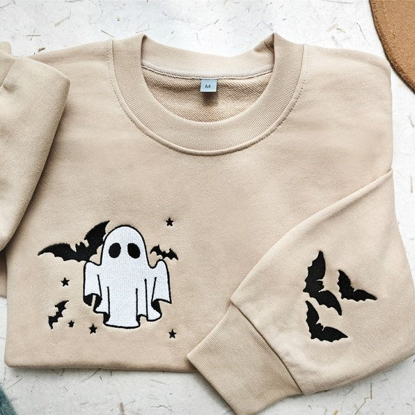 ghost embroidered sweatshirt little ghost bat shirt halloween sweatshirt halloween embroidered sweatshirt ghost sweatshirtspooky season 1725522857280.jpg