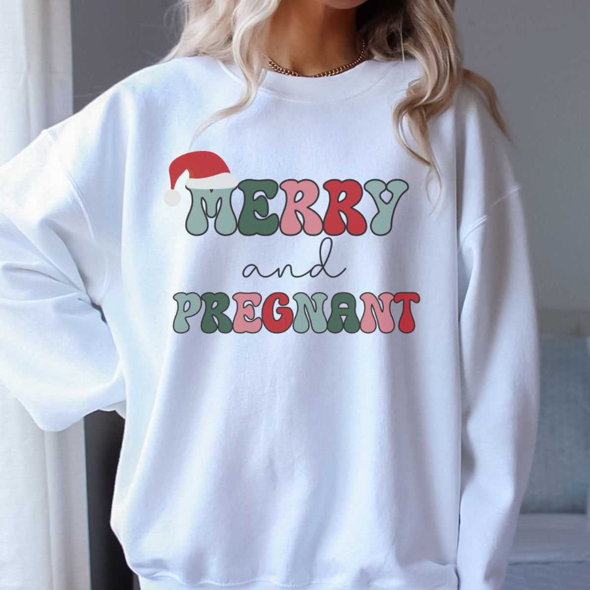 merry and pregnant sweatshirt pregnancy announcement sweatshirt christmas pregnant sweatshirt funny pregnancy tee retro sweatshirt 1725594523809.jpg