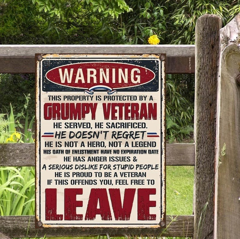 this property is protected by a grumpy veteran metal sign veteran metal sign us soldier wall decor american army sign military sign 1725597424943.jpg