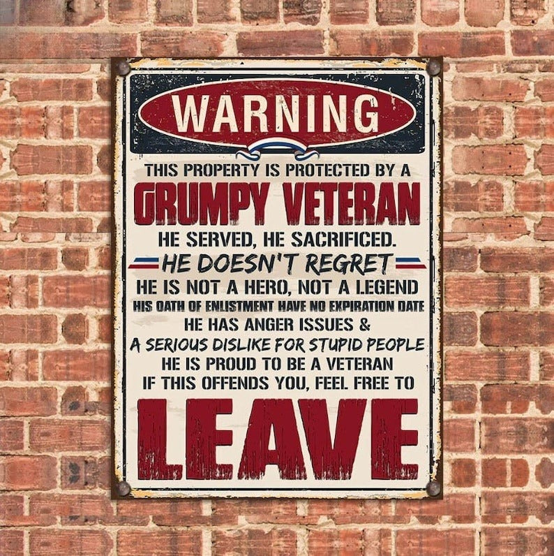 this property is protected by a grumpy veteran metal sign veteran metal sign us soldier wall decor american army sign military sign 1725597425013.jpg