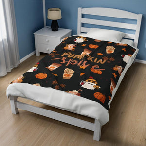 pumpkin spice coffee halloween blanket  fall decor ghost throw  gift idea  cute black halloween bedding 1726212288964.jpg