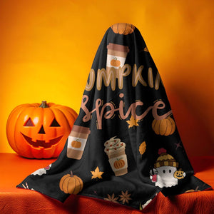 pumpkin spice coffee halloween blanket  fall decor ghost throw  gift idea  cute black halloween bedding 1726212289546.jpg