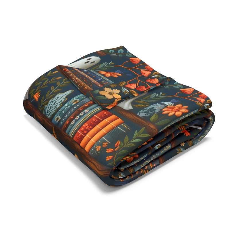 personalized bookshelves ghosts blanket custom name blanket cozy blanket for book lover autumn indoor decoration thanksgiving halloween gift 1726213545084.jpg