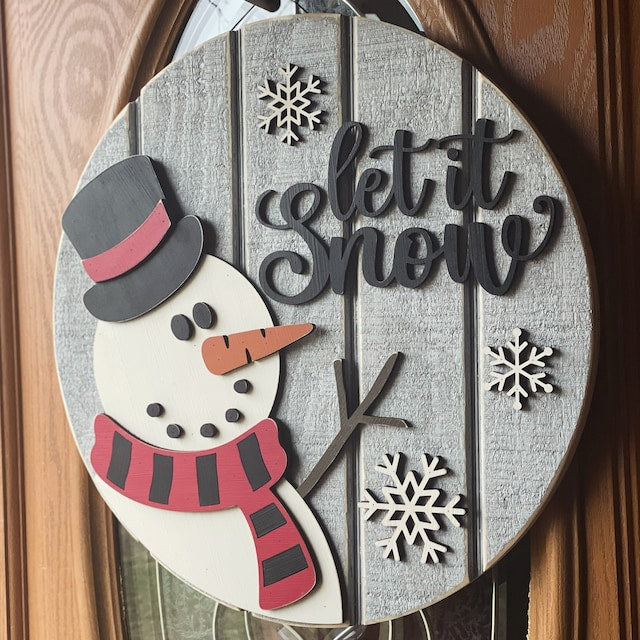 snowman christmas door hanger winter door sign let it snow farmhouse christmas decor round wood sign wreath for front door decor 1726289514797.jpg