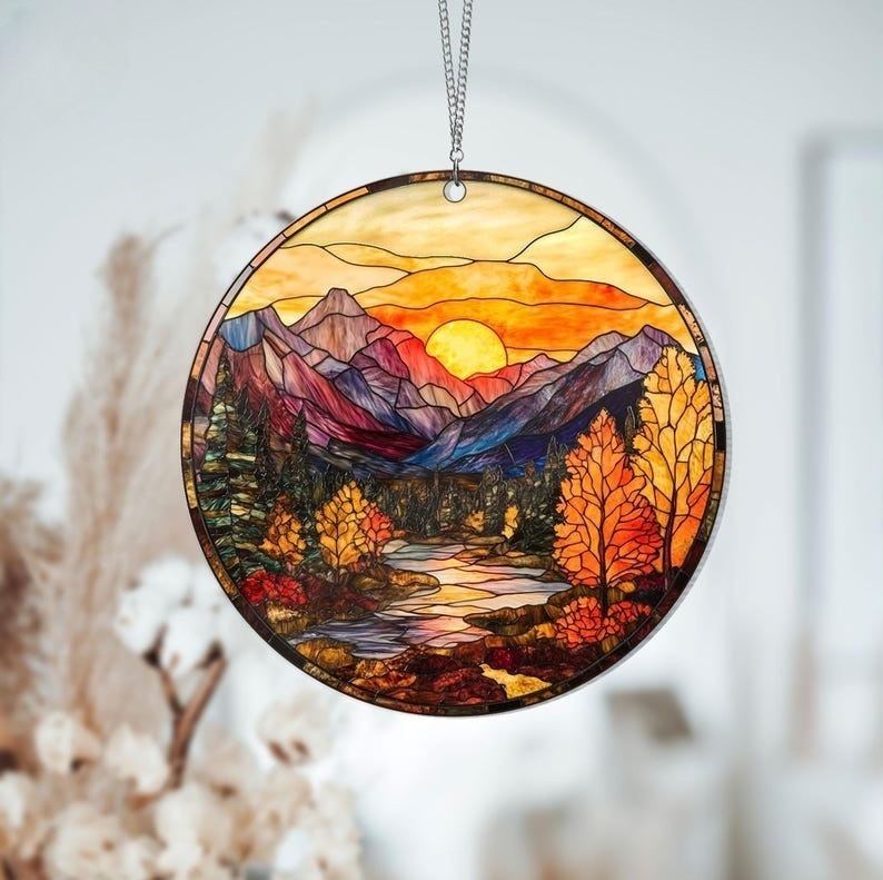 mountain range stained glass window decor gift for mothers day acrylic window hangingssuncatcher ornamenthome decorbirthday gift for her 1726713561523.jpg