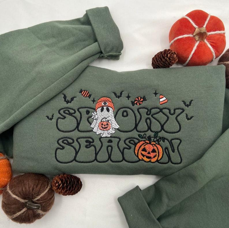 embroidered spooky season sweatshirt halloween sweatshirt halloween embroidered sweatshirt fall crewneck cute and scary crewneck 1726719525416.jpg