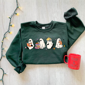 womens ghost reading books sweatshirt books lover halloween gift cute little ghost shirt spooky season bookish ghost ghost coffee shirt 1726800533155.png