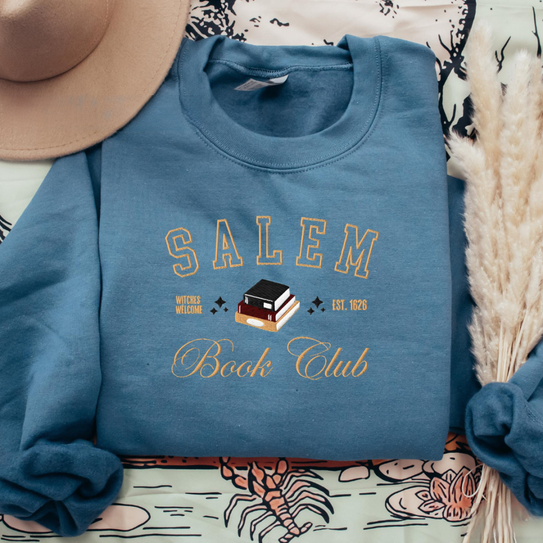 embroidered salem book club sweatshirt for spooky season witchy reader 1626 witch halloween dark academia sweater bookish fall autumn gift 1726802965544.png