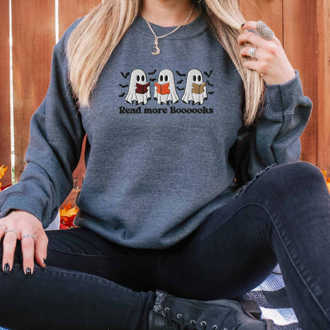 embroidered read more books ghost sweatshirt bookish halloween fall teacher sweater cute reading ghost sweatshirt for library for librarian 1726804852115.png