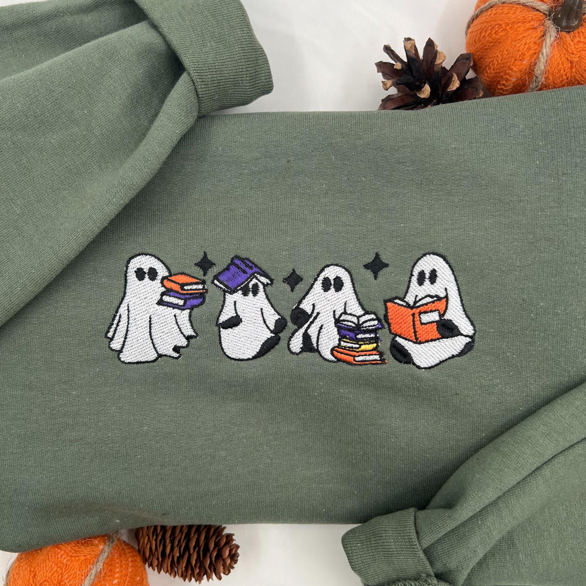 ghost reading sweatshirt halloween sweatshirt embroidered ghost ghost reading books fall crew halloween embroidery ghost book sweater 1726806131680.png