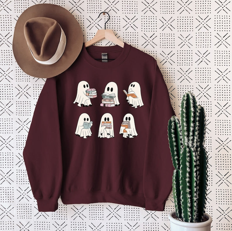 ghost reading books sweater bookish halloween sweatshirt halloween teacher gift librarian halloween sweatshirt ghost crewneck 1726816612154.jpg