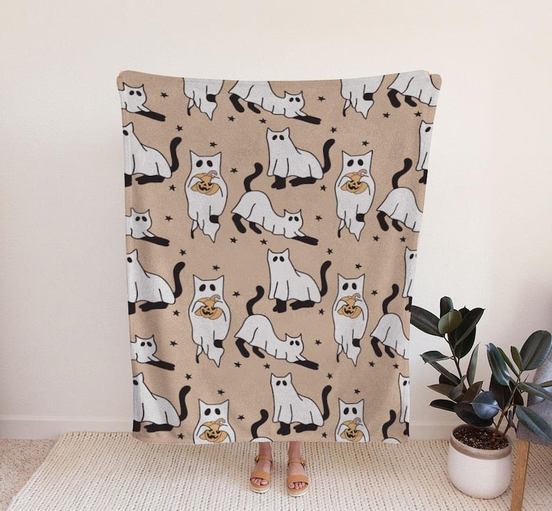 halloween ghost cat blanket halloween cat blanket black cat blanket halloween blanket pumpkin cat blanket cat bedding gift 1727753946809.jpg