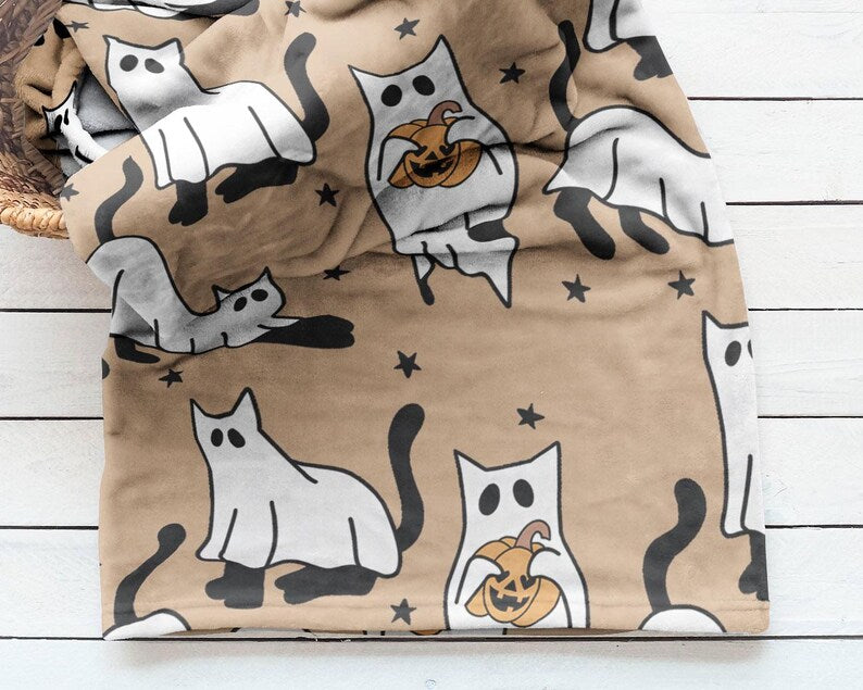 (2) Oversized Ghost Cats Throw Blanket Bundle hot