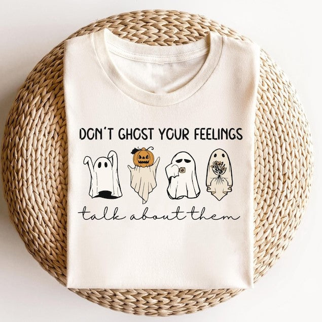 retro funny dont ghost your feelings mental health awareness school counselor mental health halloween graphic tshirt for women 1727840929392.jpg