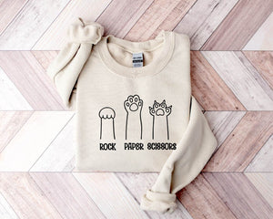 rock paper scissors sweatshirt funny cat paw shirt unisex crewneck shirt for cat lover cat owner shirt cat paws shirts gift for cat mom 1728356859049.jpg