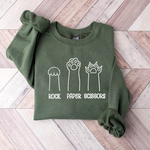 rock paper scissors sweatshirt funny cat paw shirt unisex crewneck shirt for cat lover cat owner shirt cat paws shirts gift for cat mom 1728356859106.jpg