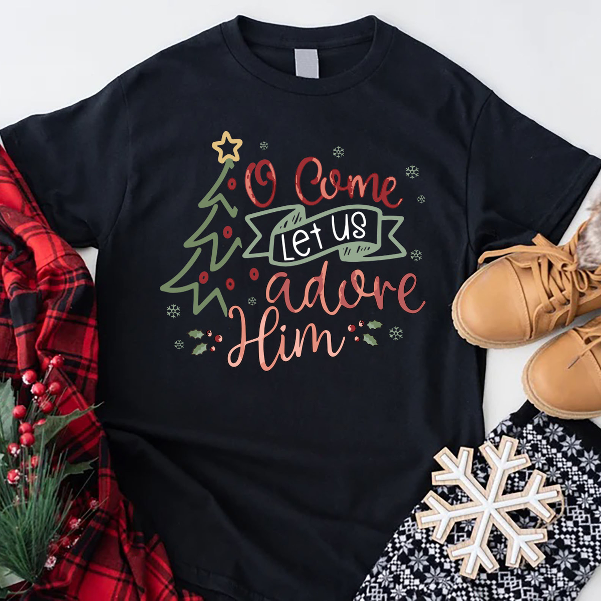 o come let us adore him christmas shirt christmas nativity shirt religious christmas gifts christian christmas jesus shirt christian gift gift for women men 1728459227211.png