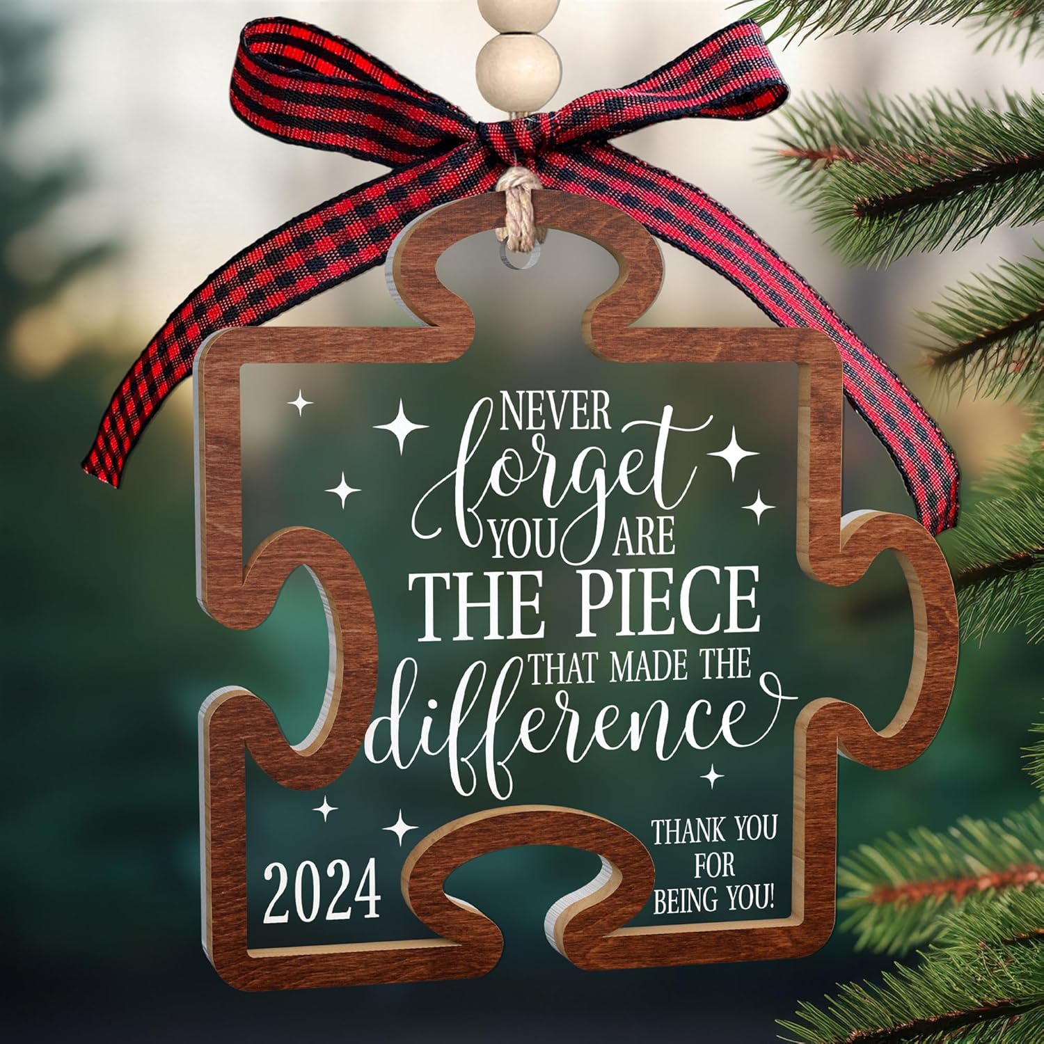 never forget you are the piece that made the difference ornament   thank you gifts for women boss coworkers teacher friends   thank you christmas ornament   wood and acrylic puzzle ornament 1728632795938.jpg