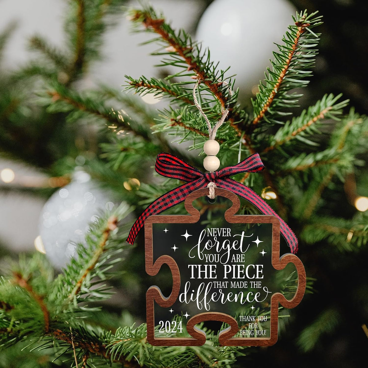 never forget you are the piece that made the difference ornament   thank you gifts for women boss coworkers teacher friends   thank you christmas ornament   wood and acrylic puzzle ornament 1728632795964.jpg
